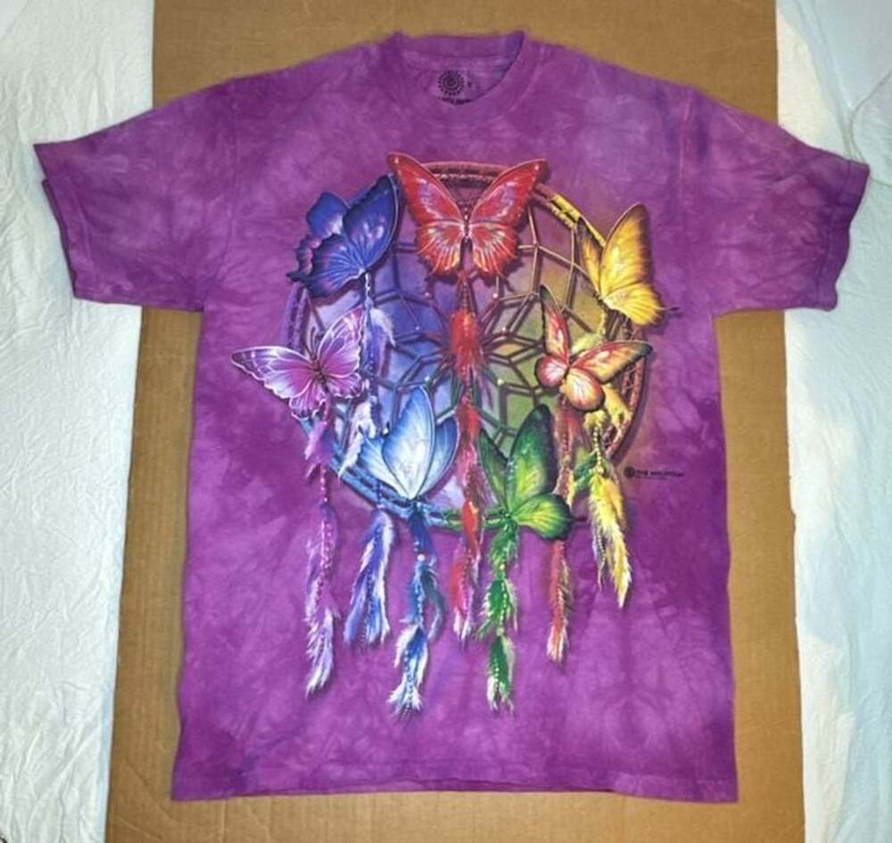 The Mountain Butterfly Dreamcatcher T-Shirt Size M Purple Tie Dye